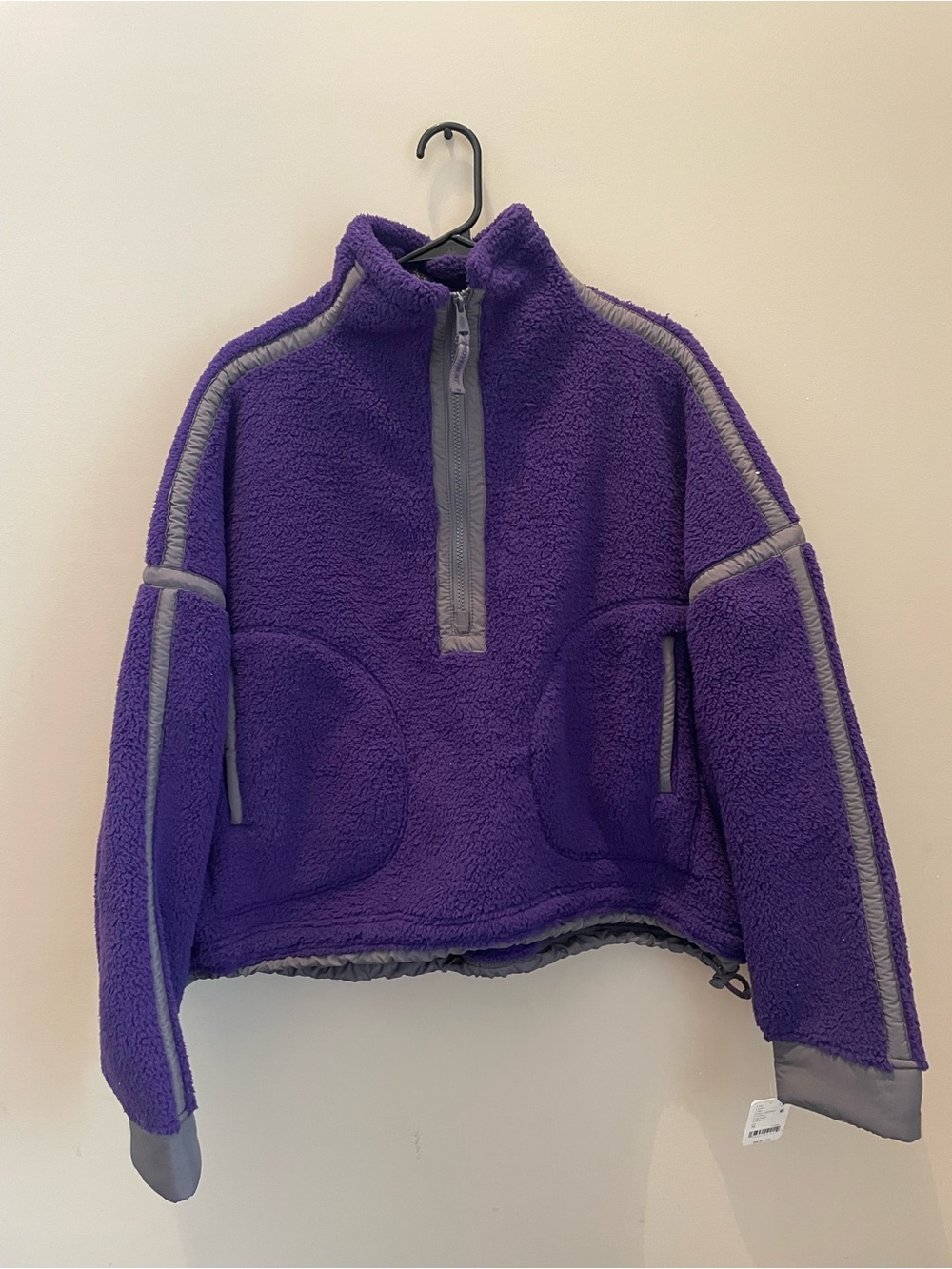FP Movement by Free People Purple Sherpa Half-Zip Pullover with Gray Trim